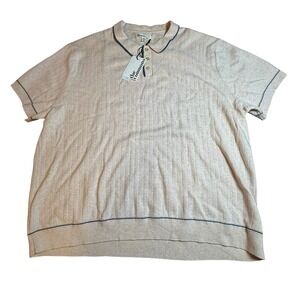 The Commons Mens XXL Off White Ribbed Knit Short Sleeve Polo Shirt USA Made NEW